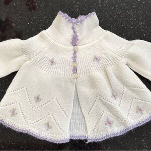 White and Purple Knit Baby Cardigan